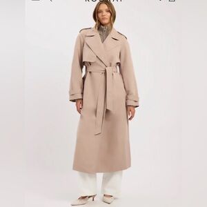 Kookai Beige Tie-Waist Long Trench Coat